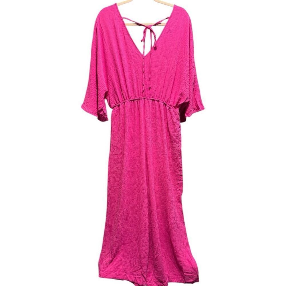 Hot Pink Surplice Wide Leg Dolman Sleeve Jumpsuit with Pockets NWT - Picture 10 of 14